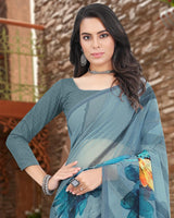 Vishal Prints Pastel Blue Digital Print Georgette Saree