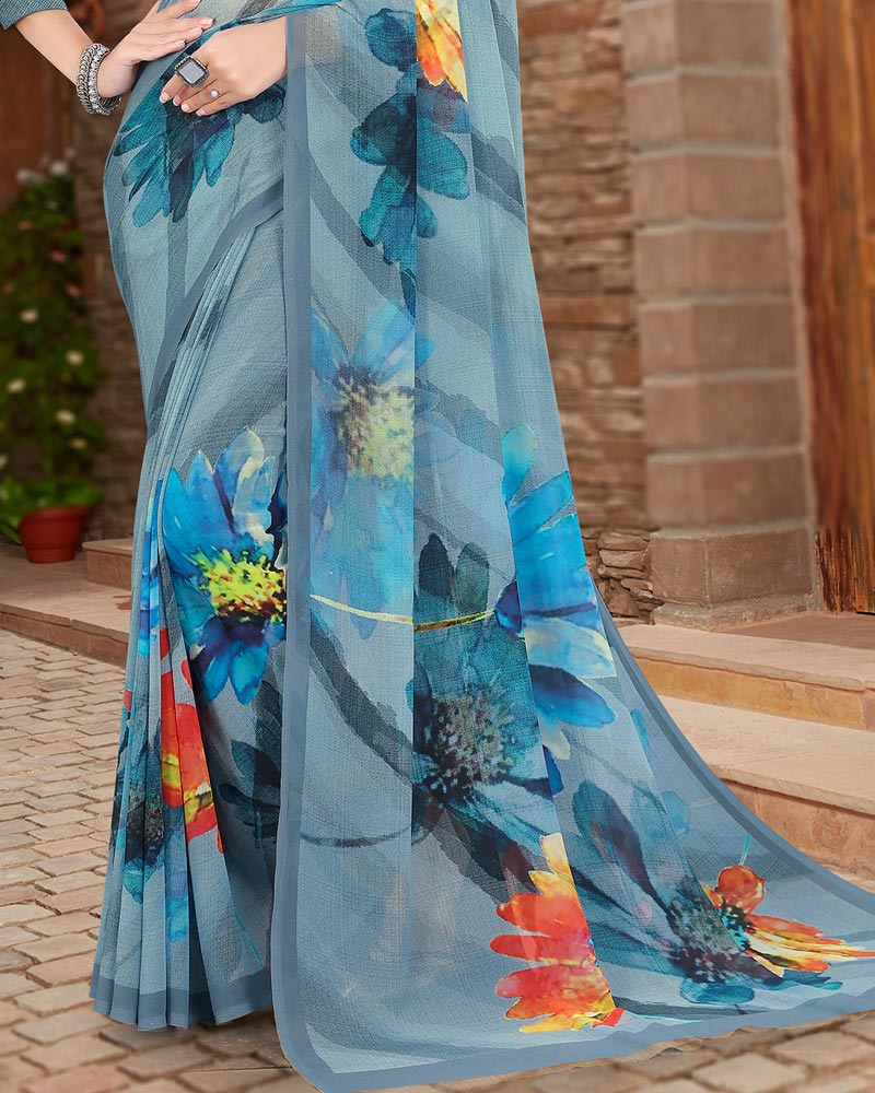 Vishal Prints Pastel Blue Digital Print Georgette Saree