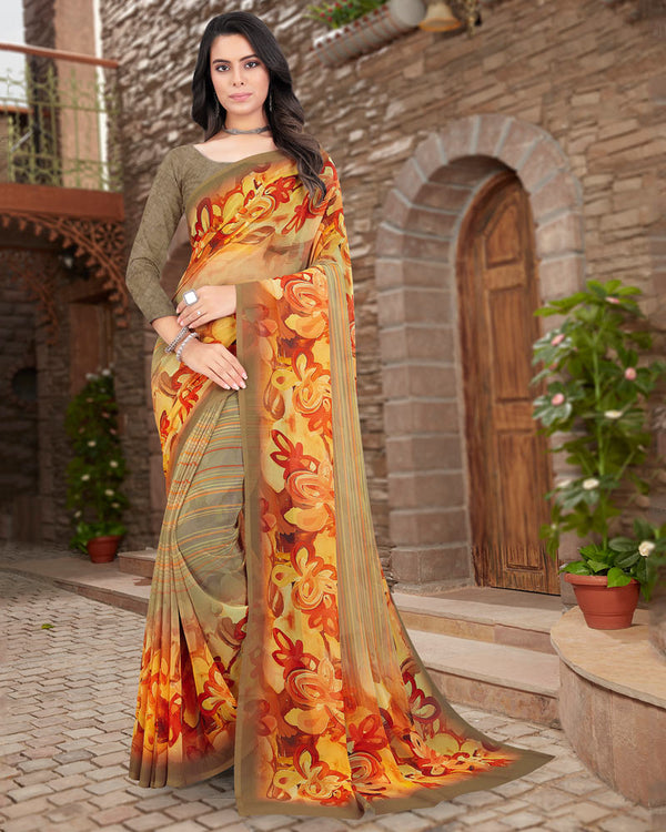 Vishal Prints Light Brown Digital Print Georgette Saree