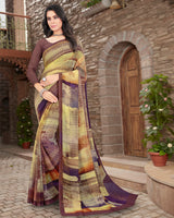 Vishal Prints Coffee Brown Digital Print Georgette Saree