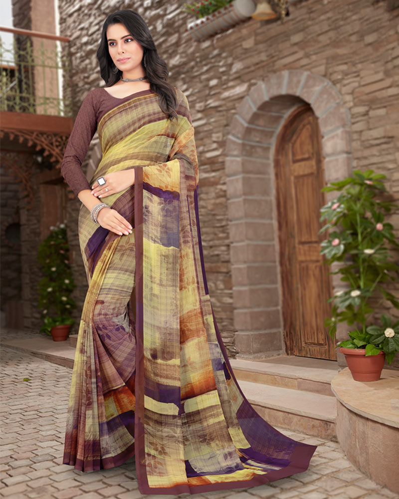 Vishal Prints Coffee Brown Digital Print Georgette Saree