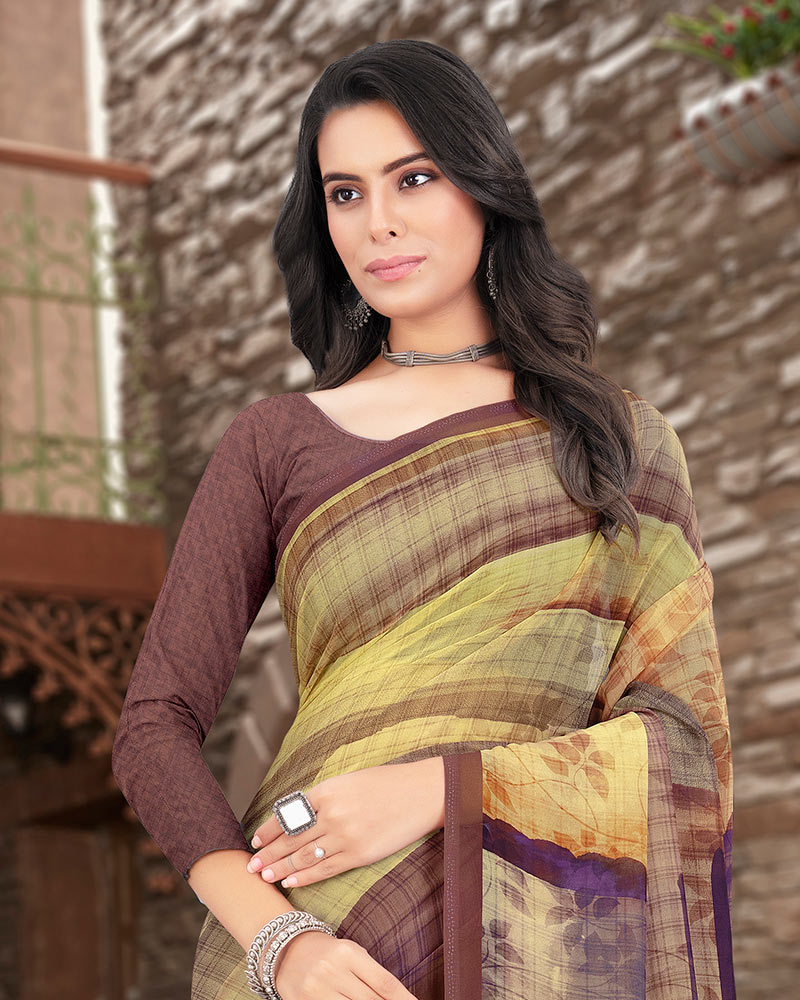 Vishal Prints Coffee Brown Digital Print Georgette Saree
