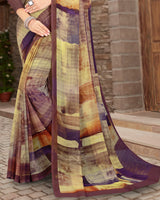 Vishal Prints Coffee Brown Digital Print Georgette Saree