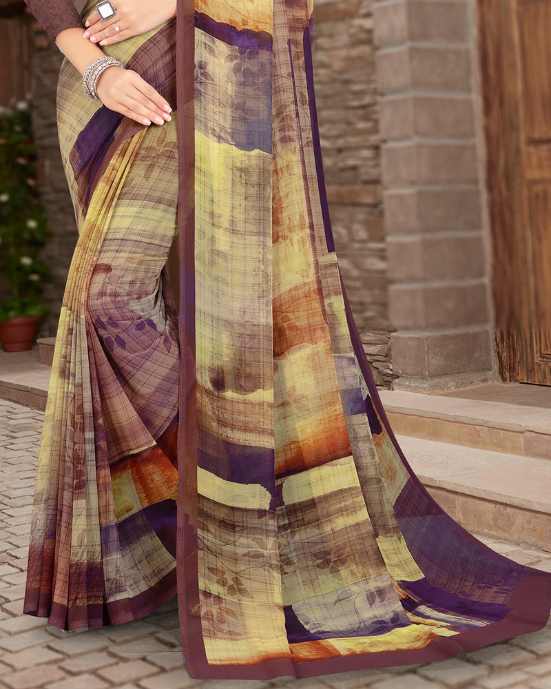 Vishal Prints Coffee Brown Digital Print Georgette Saree