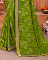 Vishal Prints Olive Green Chiffon Saree With Foil Print And Zari Border