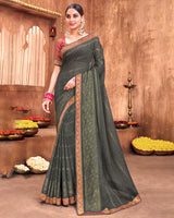 Vishal Prints Grey Chiffon Saree With Foil Print And Zari Border