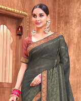 Vishal Prints Grey Chiffon Saree With Foil Print And Zari Border