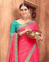 Vishal Prints Pastel Red Chiffon Saree With Foil Print And Zari Border