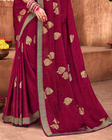 Vishal Prints Maroon Chiffon Saree With Foil Print And Zari Border