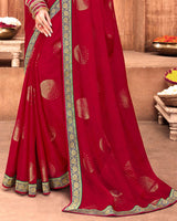 Vishal Prints Wine Red Chiffon Saree With Foil Print And Zari Border