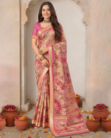 Vishal Prints Pinkish Tan Printed Shimmer Moss Digital Print Saree With Weaved Viscose Patta
