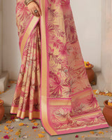 Vishal Prints Pinkish Tan Printed Shimmer Moss Digital Print Saree With Weaved Viscose Patta