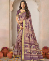 Vishal Prints Dusty Purple Printed Shimmer Moss Digital Print Saree With Weaved Viscose Patta
