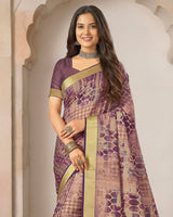Vishal Prints Dusty Purple Printed Shimmer Moss Digital Print Saree With Weaved Viscose Patta