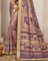 Vishal Prints Dusty Purple Printed Shimmer Moss Digital Print Saree With Weaved Viscose Patta