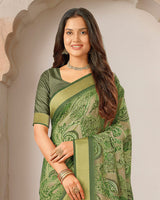 Vishal Prints Fern Green Printed Shimmer Moss Digital Print Saree With Weaved Viscose Patta