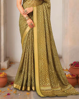 Vishal Prints Sandy Brown Printed Shimmer Moss Digital Print Saree With Weaved Viscose Patta