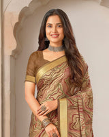 Vishal Prints Sandy Brown Printed Shimmer Moss Digital Print Saree With Weaved Viscose Patta