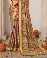 Vishal Prints Sandy Brown Printed Shimmer Moss Digital Print Saree With Weaved Viscose Patta