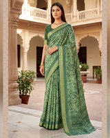 Vishal Prints Moss Green Printed Shimmer Moss Digital Print Saree With Weaved Viscose Patta