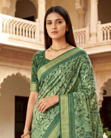 Vishal Prints Moss Green Printed Shimmer Moss Digital Print Saree With Weaved Viscose Patta