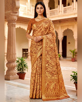 Vishal Prints Fiery Orange Printed Shimmer Moss Digital Print Saree With Weaved Viscose Patta