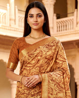Vishal Prints Fiery Orange Printed Shimmer Moss Digital Print Saree With Weaved Viscose Patta