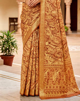 Vishal Prints Fiery Orange Printed Shimmer Moss Digital Print Saree With Weaved Viscose Patta