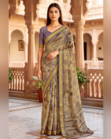 Vishal Prints Sandy Brown Printed Shimmer Moss Digital Print Saree With Weaved Viscose Patta