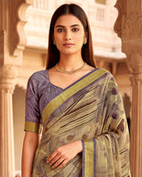 Vishal Prints Sandy Brown Printed Shimmer Moss Digital Print Saree With Weaved Viscose Patta