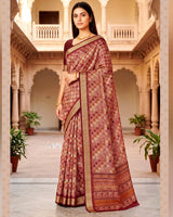 Vishal Prints Oriental Pink Printed Shimmer Moss Digital Print Saree With Weaved Viscose Patta