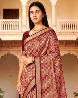 Vishal Prints Oriental Pink Printed Shimmer Moss Digital Print Saree With Weaved Viscose Patta
