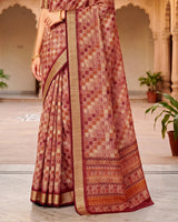 Vishal Prints Oriental Pink Printed Shimmer Moss Digital Print Saree With Weaved Viscose Patta