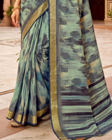 Vishal Prints Greyish Green Printed Shimmer Moss Digital Print Saree With Weaved Viscose Patta