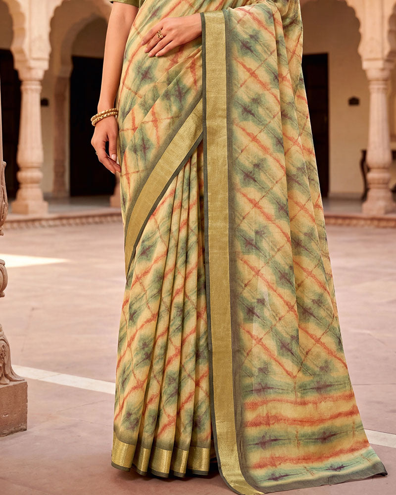 Vishal Prints Multicolor Printed Shimmer Moss Digital Print Saree With Weaved Viscose Patta