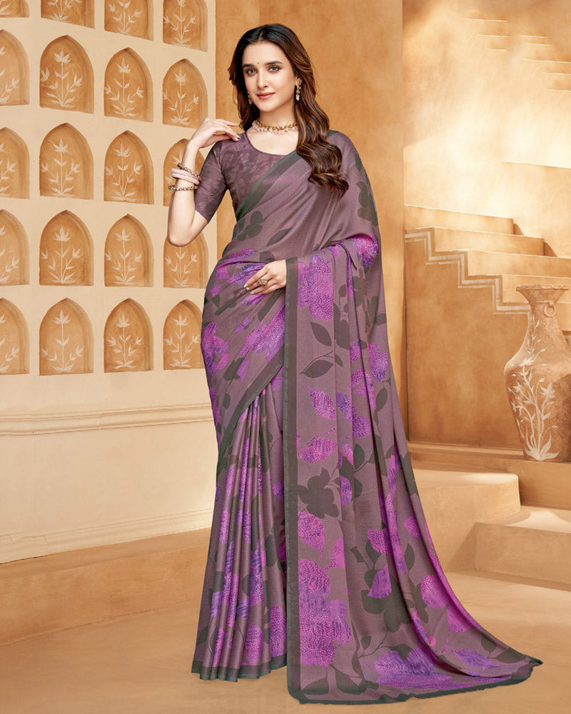 Vishal Prints Brownish Purple Digital Print Criva-Brasso Saree