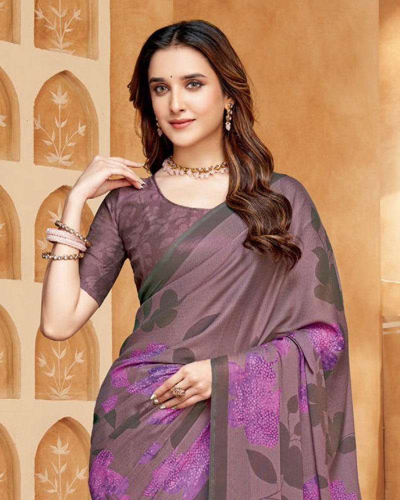 Vishal Prints Brownish Purple Digital Print Criva-Brasso Saree