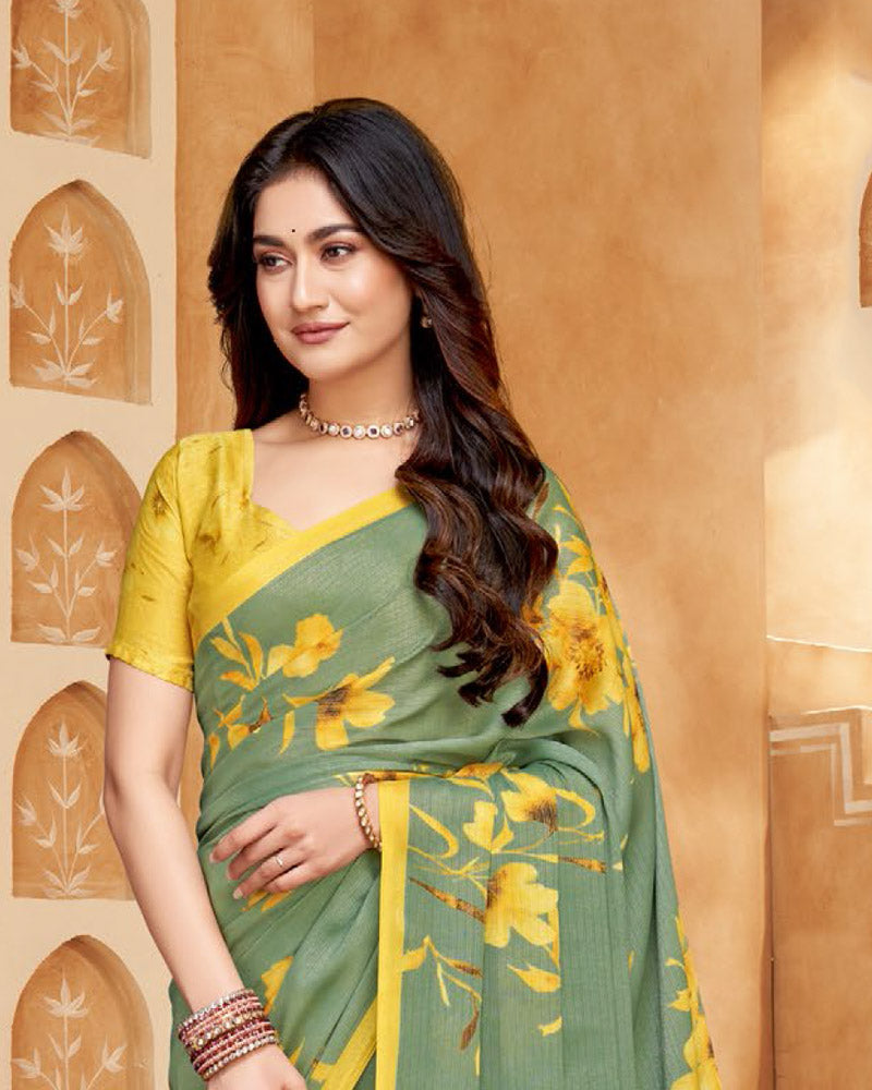 Vishal Prints Sage Green Digital Print Criva-Brasso Saree