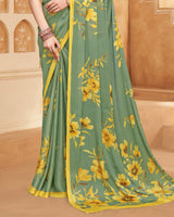 Vishal Prints Sage Green Digital Print Criva-Brasso Saree
