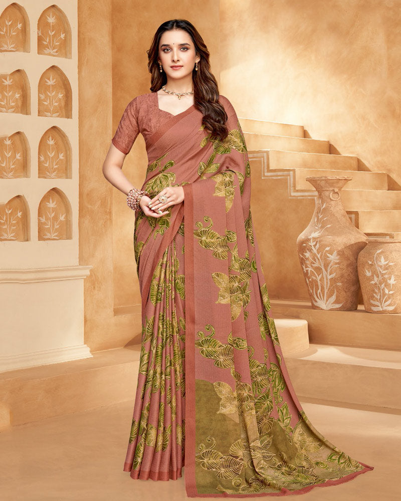 Vishal Prints Pinkish Brown Digital Print Criva-Brasso Saree