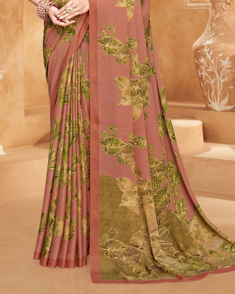Vishal Prints Pinkish Brown Digital Print Criva-Brasso Saree