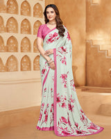 Vishal Prints Very Light Grey Digital Print Criva-Brasso Saree