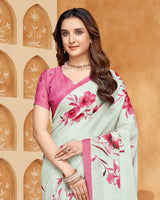 Vishal Prints Very Light Grey Digital Print Criva-Brasso Saree