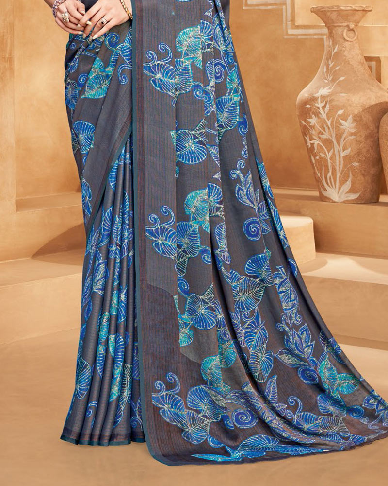 Vishal Prints Shuttle Grey Digital Print Criva-Brasso Saree
