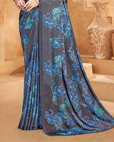 Vishal Prints Shuttle Grey Digital Print Criva-Brasso Saree