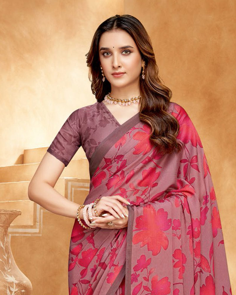 Vishal Prints Brownish Pink Digital Print Criva-Brasso Saree