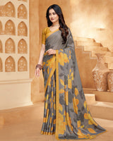 Vishal Prints Dusty Grey Digital Print Criva-Brasso Saree