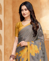 Vishal Prints Dusty Grey Digital Print Criva-Brasso Saree