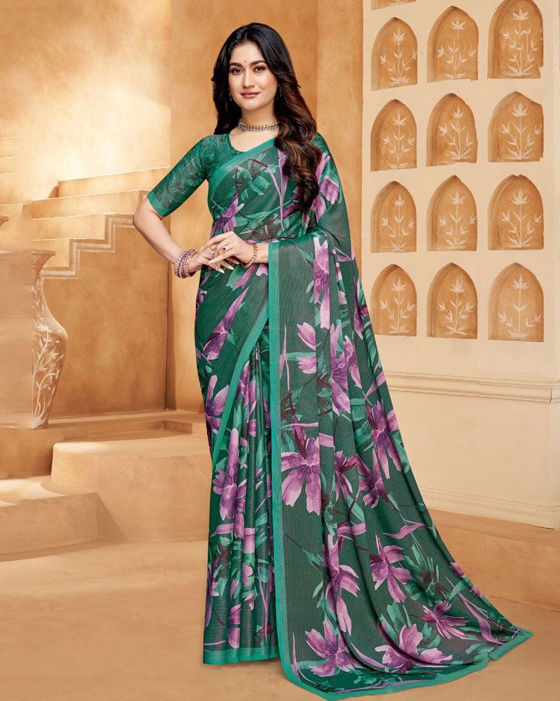Vishal Prints Mineral Green Digital Print Criva-Brasso Saree