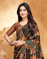 Vishal Prints Grey And Coffee Brown Digital Print Criva-Brasso Saree